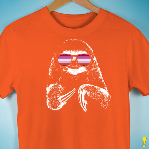 Pride Sloth Pink Lesbian Flag Sunglasses Premium Unisex T-Shirt - Orange